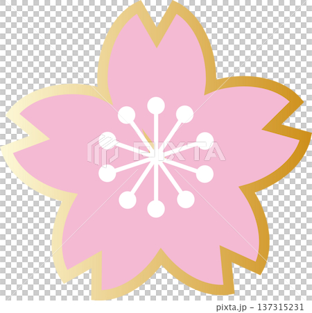 黄金の縁取りが輝く桜の花アイコン。お正月、和モダン、伝統紋様の単品ベクター素材 137315231