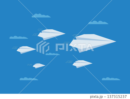 Group of White Paper Planes Flying in Blue Sky Stock Illustration. Group of White Paper Planes Flying in Blue Sky Stock Illustration. 137315237