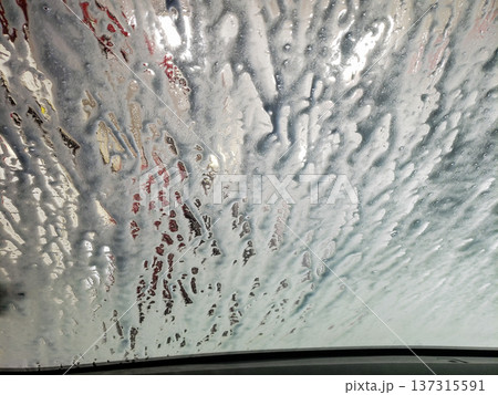 Looking at a Soapy Windshield from Inside a Car in a Carwash 137315591