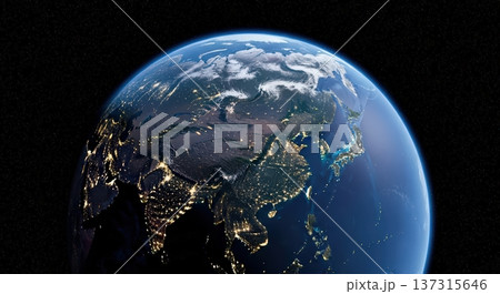宇宙から見た日本とアジアの都市ネットワーク光が広がるテック・AI時代の未来イメージ 137315646
