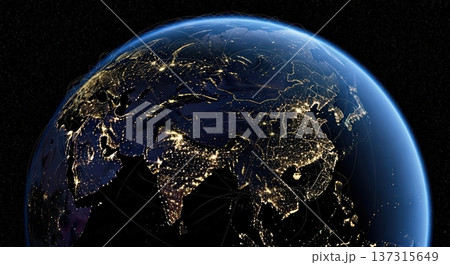 宇宙から見た日本とアジアの都市ネットワーク光が広がるテック・AI時代の未来イメージ 137315649