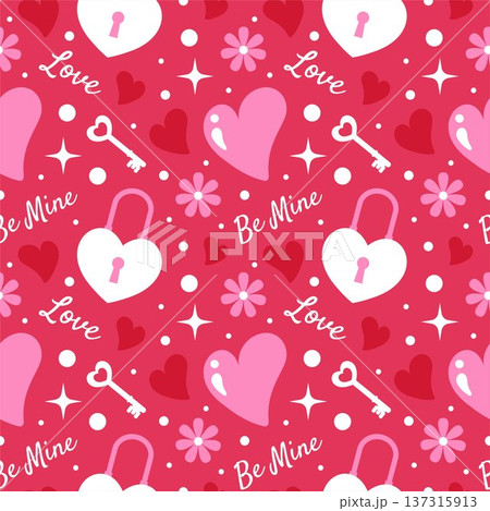 Happy Valentine's Day Seamless Pattern For Love Greeting Card Template Hand Drawn Illustration 137315913