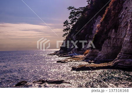 夕暮れの断崖絶壁稲村ケ崎 137316168