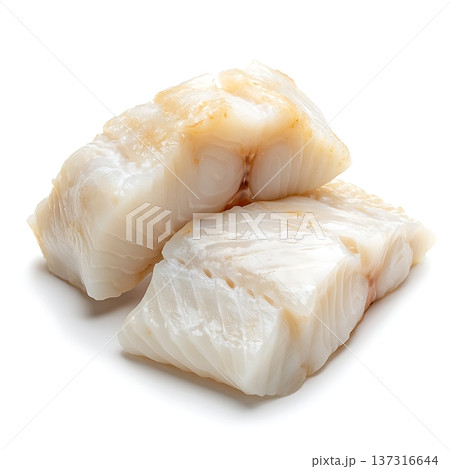 Fresh Raw Cod Fillets Ready for Cooking and Preparation on White Background 137316644