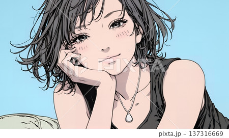 お茶目な（生意気な表情をした遊び心のある）若い女性 137316669