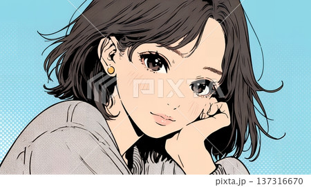 お茶目な（生意気な表情をした遊び心のある）若い女性