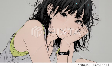 お茶目な（生意気な表情をした遊び心のある）若い女性 137316671