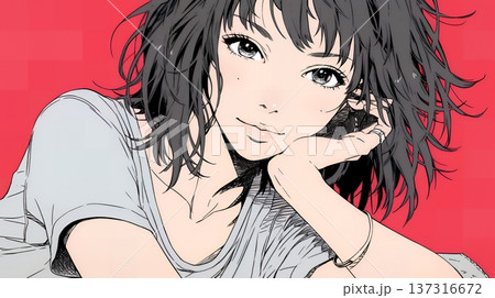 お茶目な（生意気な表情をした遊び心のある）若い女性 137316672