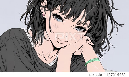 お茶目な（生意気な表情をした遊び心のある）若い女性 137316682