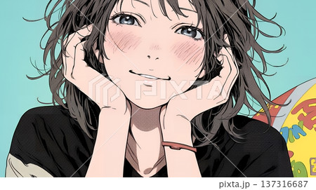 お茶目な（生意気な表情をした遊び心のある）若い女性 137316687