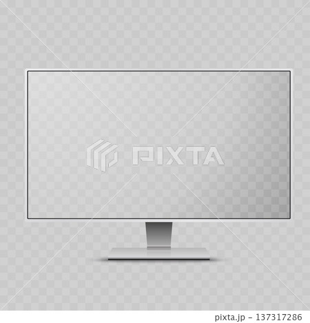 Realistic Computer Monitor Mockup. Vector Silver Desktop Screen Template with Transparent Display. 137317286