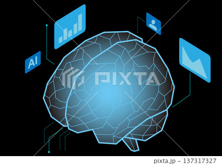 AI・人工知能の概念 脳のアイソメトリックイラスト ビジネス・テクノロジー背景 137317327