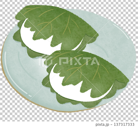 White kashiwamochi on a plate White kashiwamochi on a plate 137317333
