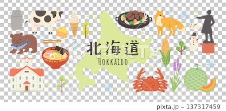 北海道にまつわるかわいいイラストセット　バナー 137317459