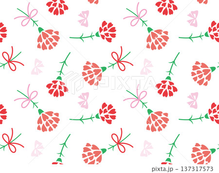 リボンのついたカーネーションの花のパターンイラスト 137317573