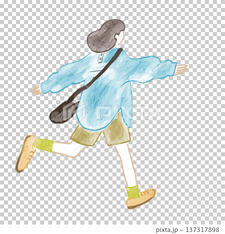 奔跑，背影，時尚女性，水彩畫 137317898