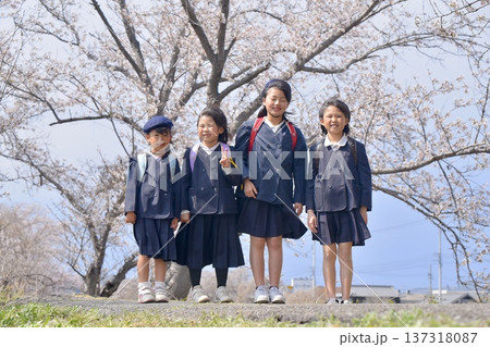 小学校に入学する新一年生と生徒 小学校に入学する新一年生と生徒 137318087