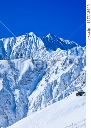 冠雪の北アルプスの鹿島槍ヶ岳 137318449