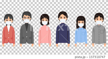 Illustration set of people wearing masks (casual clothes) Illustration set of people wearing masks (casual clothes) 137318747