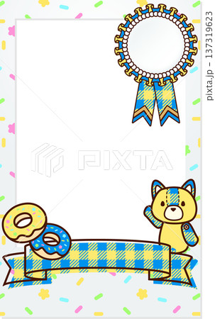 可愛いチェキ デコレーション フレーム リボン 子供向け キュートなアニマル 猫 黄色 青 チェック 137319623