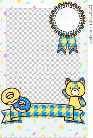 可愛いチェキ デコレーション フレーム リボン 子供向け キュートなアニマル 猫 黄色 青 チェック 137319623