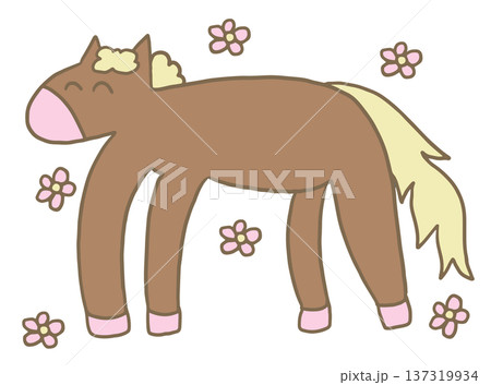 Cute hand drawn illustrations of horse and flowers for animal, zoo, souvenir shop, sticker, kid drawing style, icon, patch, brooch, toy, kid doll, cartoon character, comic, mascot, year of horse, pony Cute hand drawn illustrations of horse and flowers for animal, zoo, souvenir shop, sticker, kid drawing style, icon, patch, brooch, toy, kid doll, cartoon character, comic, mascot, year of horse, pony 137319934