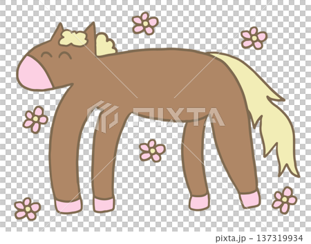 Cute hand drawn illustrations of horse and flowers for animal, zoo, souvenir shop, sticker, kid drawing style, icon, patch, brooch, toy, kid doll, cartoon character, comic, mascot, year of horse, pony Cute hand drawn illustrations of horse and flowers for animal, zoo, souvenir shop, sticker, kid drawing style, icon, patch, brooch, toy, kid doll, cartoon character, comic, mascot, year of horse, pony 137319934