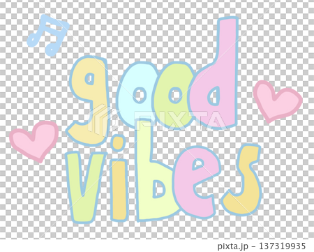 Hand writing good vibes letters for font, typography, text, message, patch, icon, mood, feeling, emotion, expression, relaxation, states of mind, attitude, weekends, office worker, positive energy 137319935