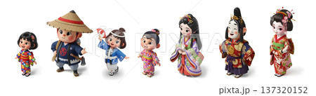 Diverse group of Japanese characters in traditional clothing 137320152