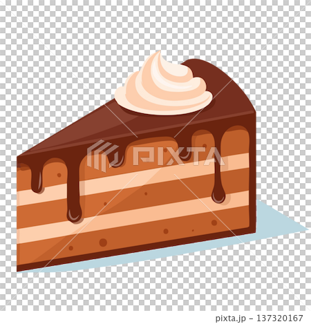 Chocolate cake illustration with three layers of sponge and whipped cream vector 137320167