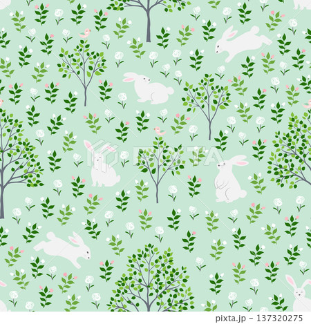 Spring garden with cute rabbits family seamless pattern for decorative,kid product,fashion,fabric,wallpaper and all print Spring garden with cute rabbits family seamless pattern for decorative,kid product,fashion,fabric,wallpaper and all print 137320275