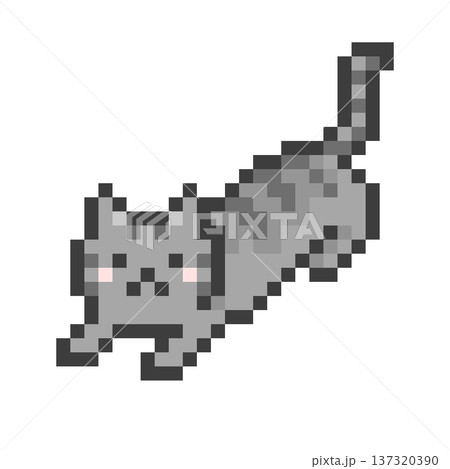 ドット絵の伸びをするサバトラ猫 ドット絵の伸びをするサバトラ猫 137320390
