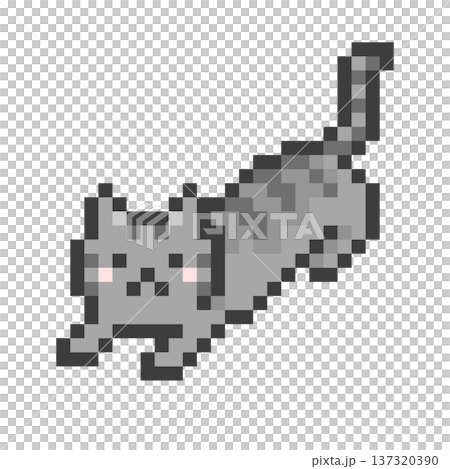 ドット絵の伸びをするサバトラ猫 ドット絵の伸びをするサバトラ猫 137320390