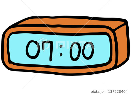 Hand drawn illustration of alarm clock for back to school, wake up call, good morning, bedroom, home, office workers, kids, children, weekdays, sticker, kid drawing style, decorations, sign, symbol	 137320404