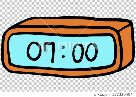 Hand drawn illustration of alarm clock for back to school, wake up call, good morning, bedroom, home, office workers, kids, children, weekdays, sticker, kid drawing style, decorations, sign, symbol	 137320404