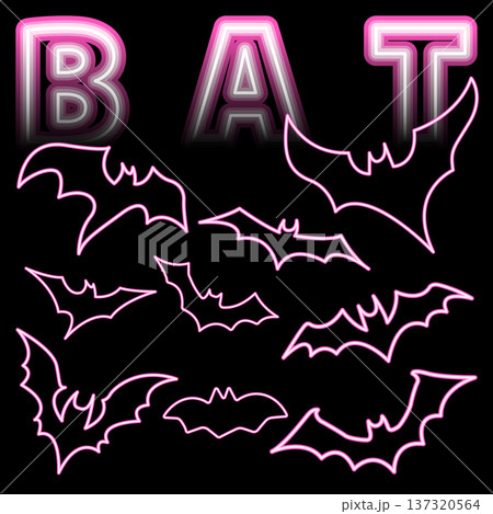 Pink Bat Icon Line Neon. Pink Bat Neon. Pink...のイラスト素材 [137320564] - PIXTA