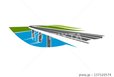 Bridge icon of road highway or transport way over river, vector emblem. Bridge icon for transportation architecture, pathway building or construction company in travel and urban traffic industry Bridge icon of road highway or transport way over river, vector emblem. Bridge icon for transportation architecture, pathway building or construction company in travel and urban traffic industry 137320574