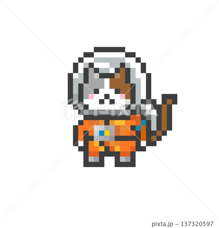 ドット絵の宇宙服を着た三毛猫 137320597