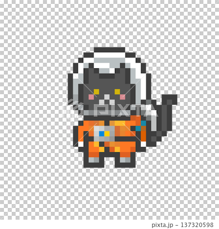 ドット絵の宇宙服を着た黒猫 137320598