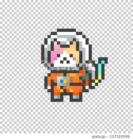 A cute and dreamy cat wearing a pixelated space suit 137320599