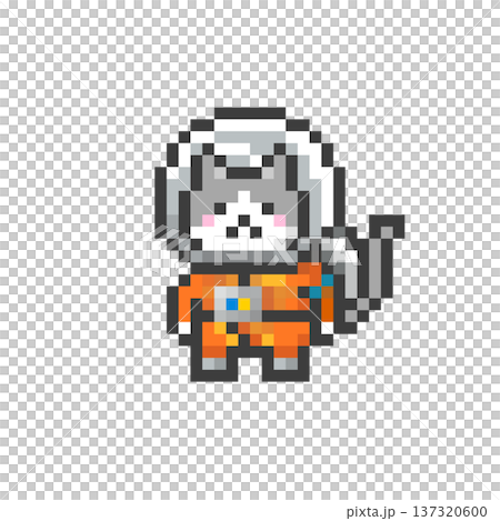 A cat wearing a pixelated space suit 137320600