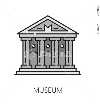 Museum line icon of art gallery exhibition line pictogram, , vector symbol. Museum exhibition and art gallery icon of museum building for antique artworks and masterpiece exposition 137320618