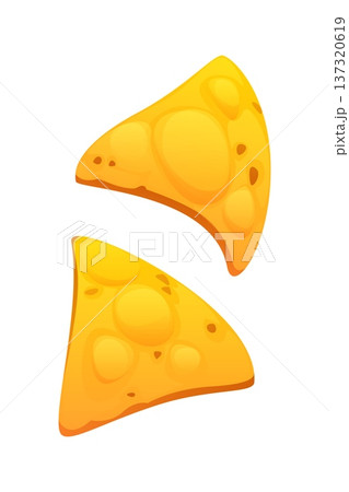 Cartoon nachos, fast food tex mex takeaway snack. Vector Mexican golden, crispy corn tortilla chips floating mid air. Crunchy triangles, appetizer chips, fastfood of Mexico, street restaurant dish 137320619