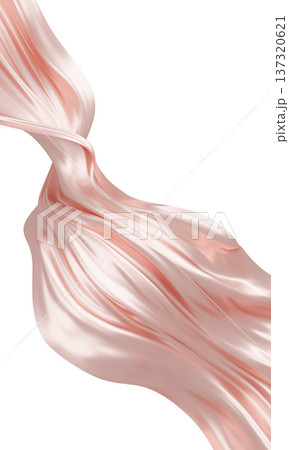 luxury soft peach silk fabric flowing in the wind isolated on white background design element for fashion, cosmetic branding, wallpaper and wedding 3D render 137320621