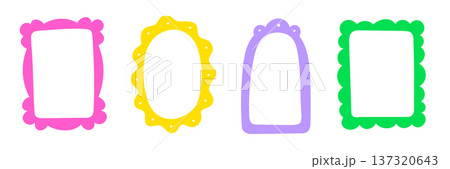 Doodle frame border hand drawn cute set. Fun doodle frame border square, rectangle line photo picture shapes. Cute cartoon children kids squiggly scrapbook stamp vintage card. Vector 137320643