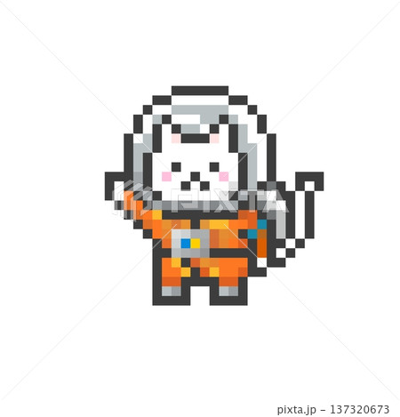 ドット絵の手をあげる宇宙服を着た白猫 ドット絵の手をあげる宇宙服を着た白猫 137320673