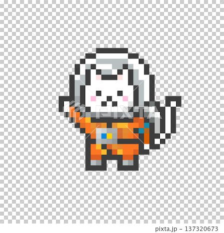 ドット絵の手をあげる宇宙服を着た白猫 ドット絵の手をあげる宇宙服を着た白猫 137320673