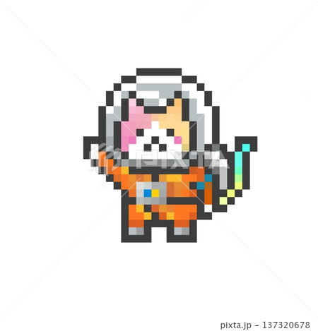 ドット絵の手をあげる宇宙服を着たゆめかわ猫 ドット絵の手をあげる宇宙服を着たゆめかわ猫 137320678