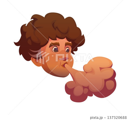 Cartoon wind symbol from pirate map shows a curly haired face blowing strong air puff forming soft rounded clouds. Vector retro fantasy navigation symbol, weather character icon for sea adventure Cartoon wind symbol from pirate map shows a curly haired face blowing strong air puff forming soft rounded clouds. Vector retro fantasy navigation symbol, weather character icon for sea adventure 137320688