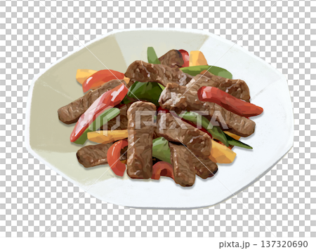 牛肉とピーマンのオイスターソース炒め(八角皿) 牛肉とピーマンのオイスターソース炒め(八角皿) 137320690
